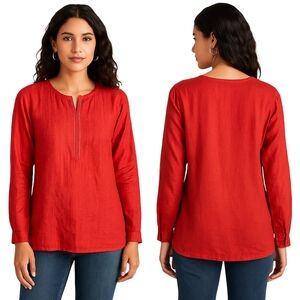 FABINDIA Silk Blend Tunic Top Women XL Red Embroidered Boho Ethnic Festival